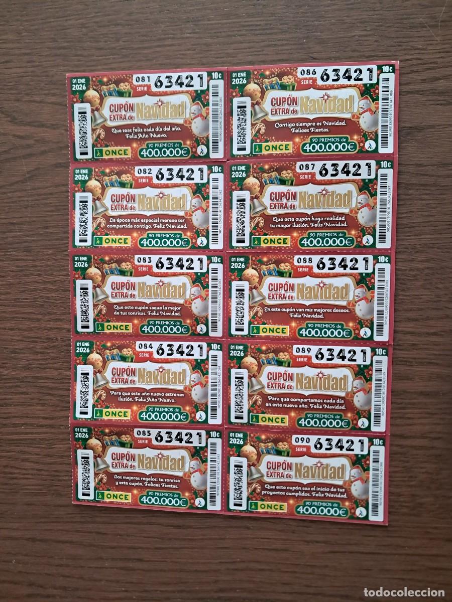 Cupones ONCE: bloque de 10 cupones extra de navidad de la once, 01-01-2026.