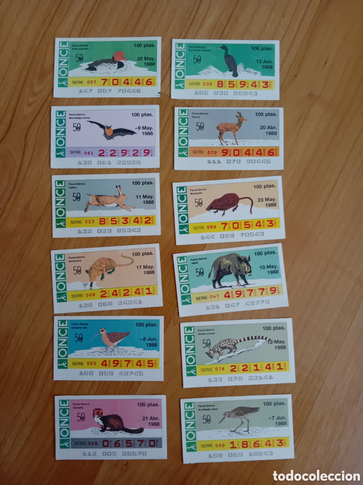 Cupones ONCE: 12 CUPONES ONCE FAUNA IB&Eacute;RICA. 1988