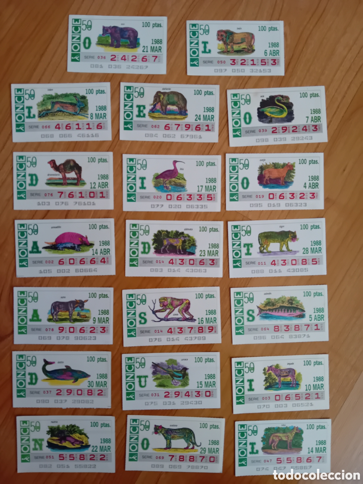 Cupones ONCE: 20 CUPONES ONCE ANIMALES FAUNA. 1988