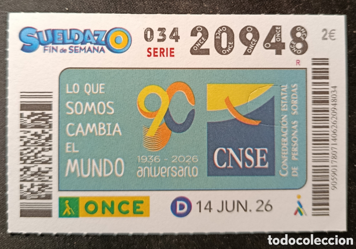 Cupones ONCE: N&deg; 20948 (14/JUNIO/2026)