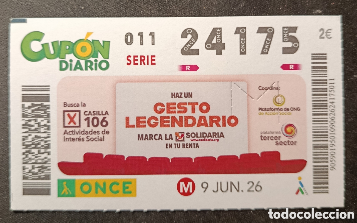 Cupones ONCE: N&deg; 24175 (9/JUNIO/2026)