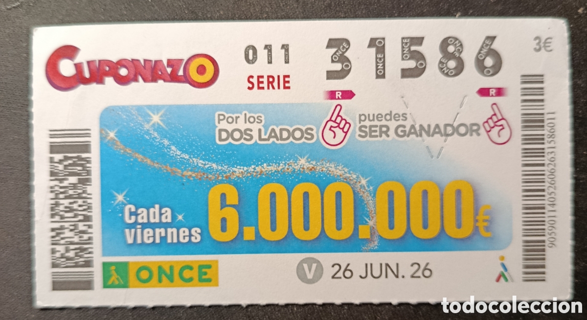 Cupones ONCE: N&deg; 31586 (26/JUNIO/2026)