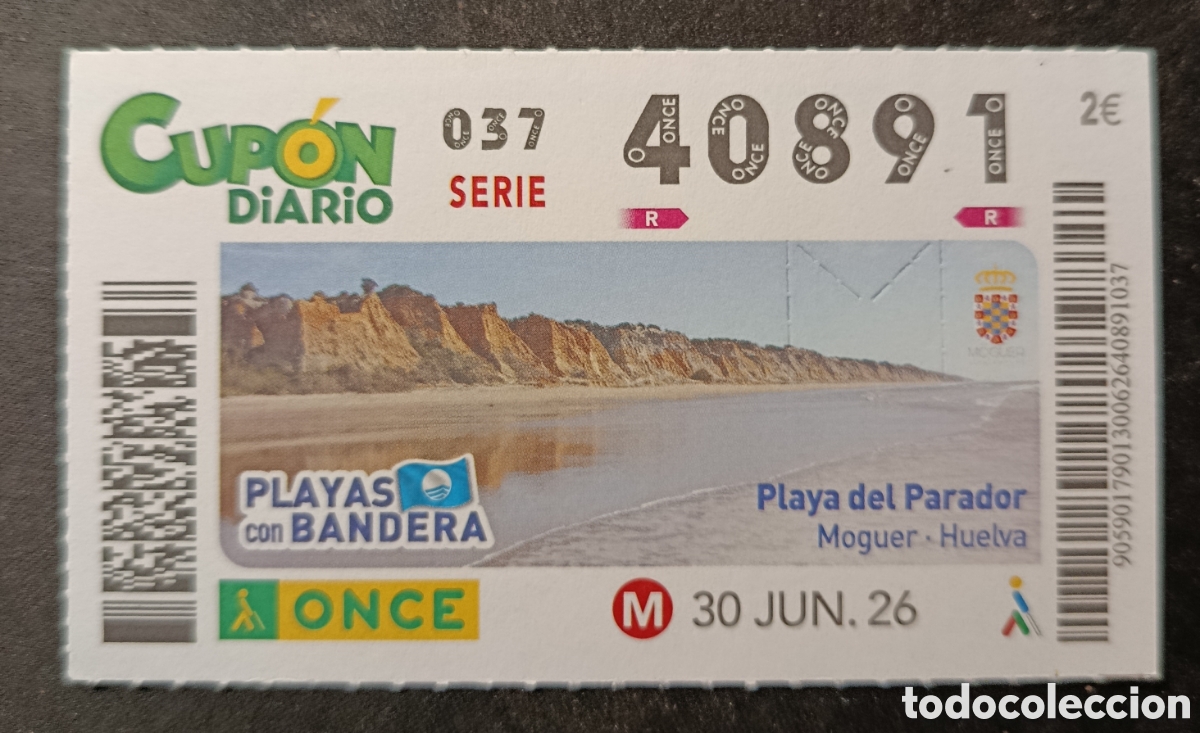 Cupones ONCE: N&deg; 40891 (30/JUNIO/2026)-HUELVA