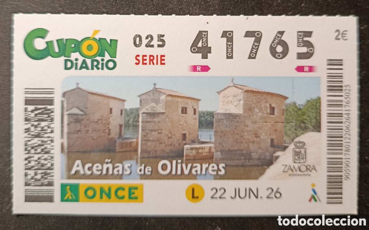 Cupones ONCE: N&deg; 41765 (22/JUNIO/2026)-ZAMORA