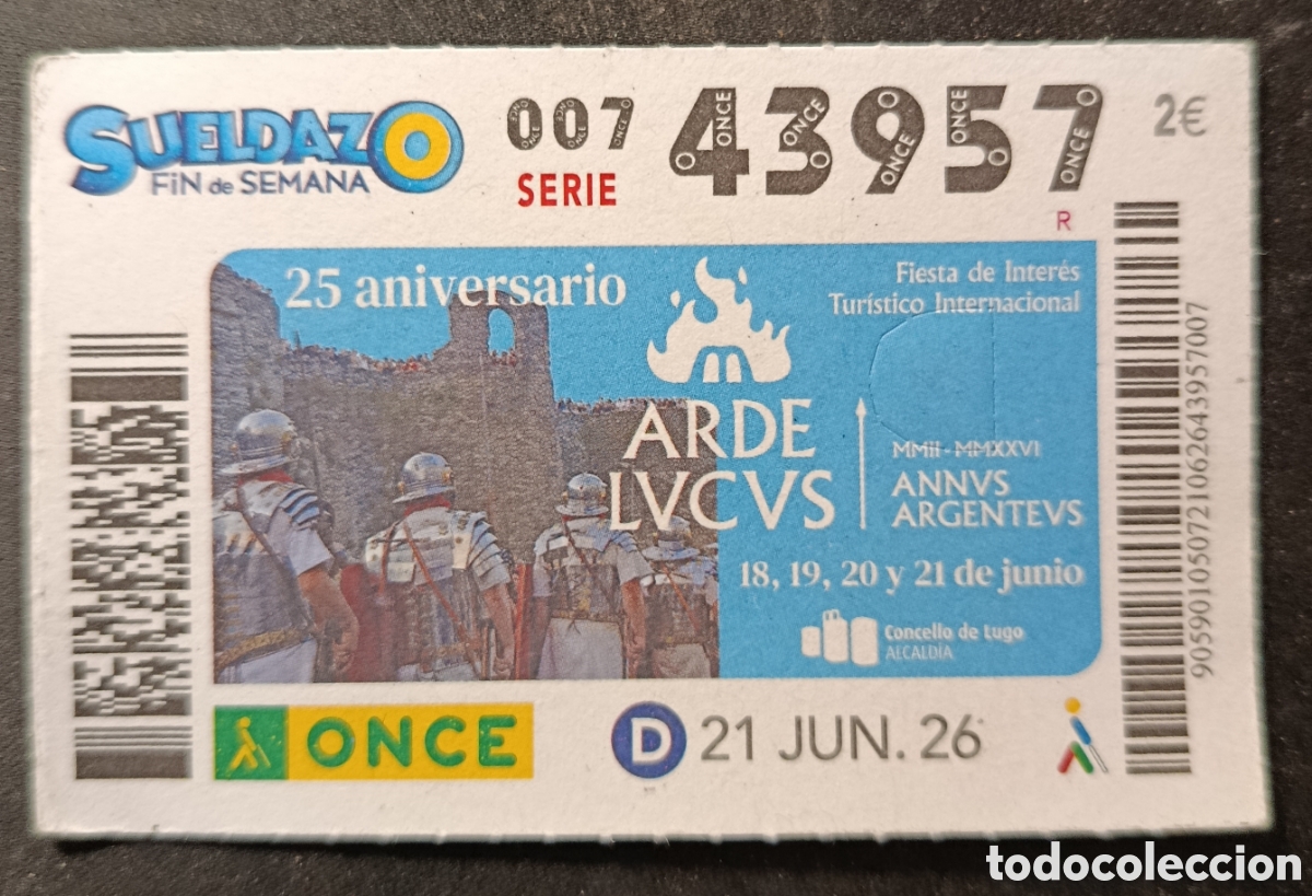 Cupones ONCE: N&deg; 43957 (21/JUNIO/2026)-LUGO