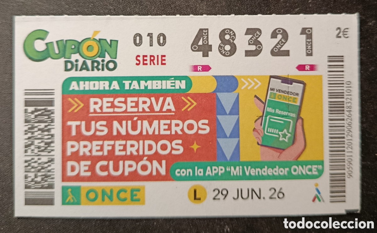 Cupones ONCE: N&deg; 48321 (29/JUNIO/2026)