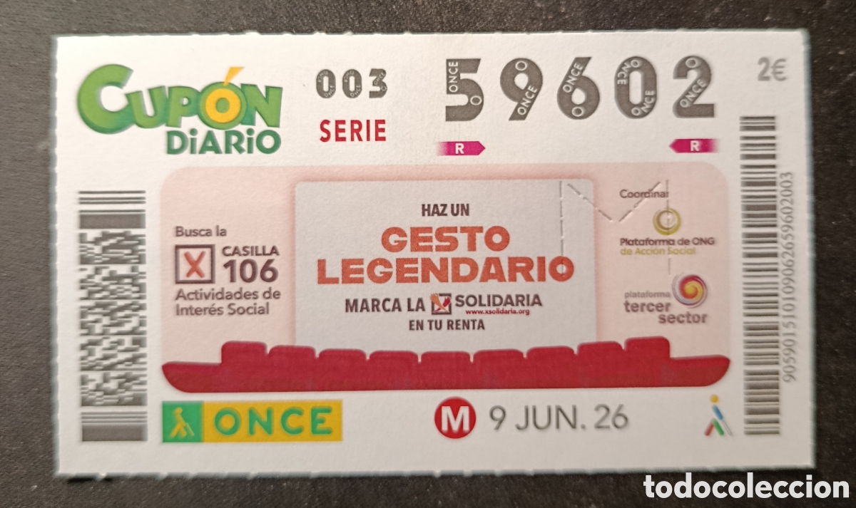 Cupones ONCE: N&deg; 59602 (9/JUNIO/2026)