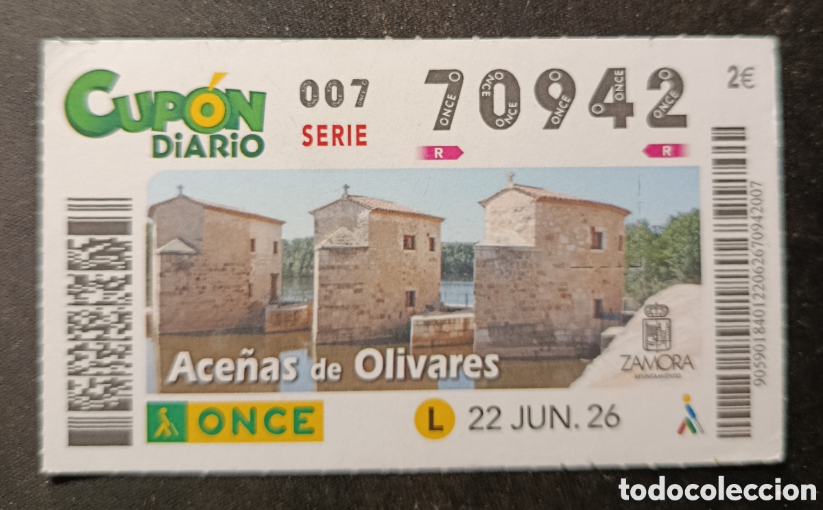 Cupones ONCE: N&deg; 70942 (22/JUNIO/2026)-ZAMORA