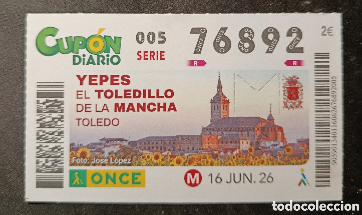 Cupones ONCE: N&deg; 76892 (16/JUNIO/2026)-TOLEDO