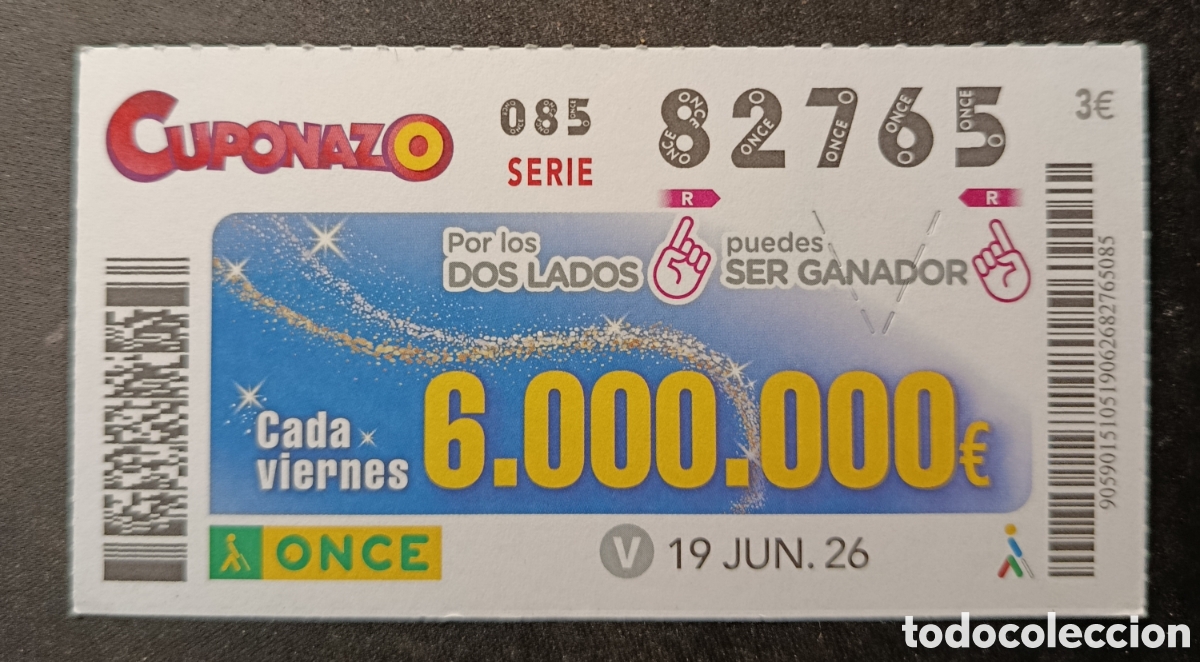 Cupones ONCE: N&deg; 82765 (19/JUNIO/2026)