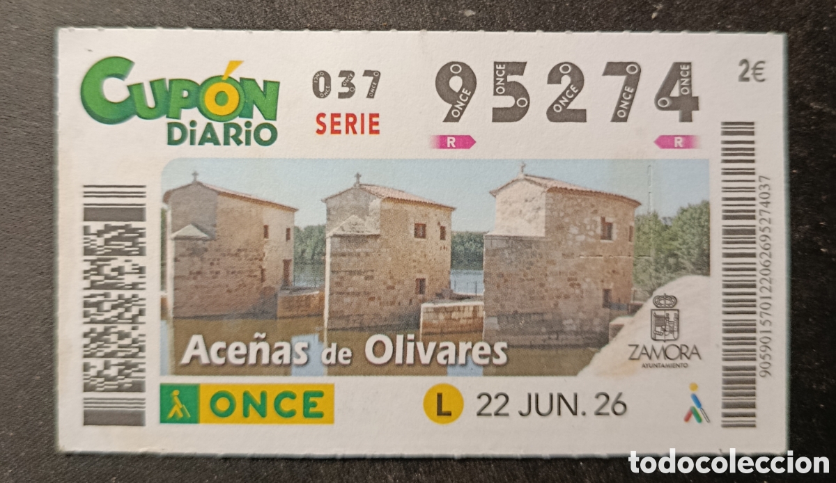 Cupones ONCE: N&deg; 95274 (22/JUNIO/2026)-ZAMORA