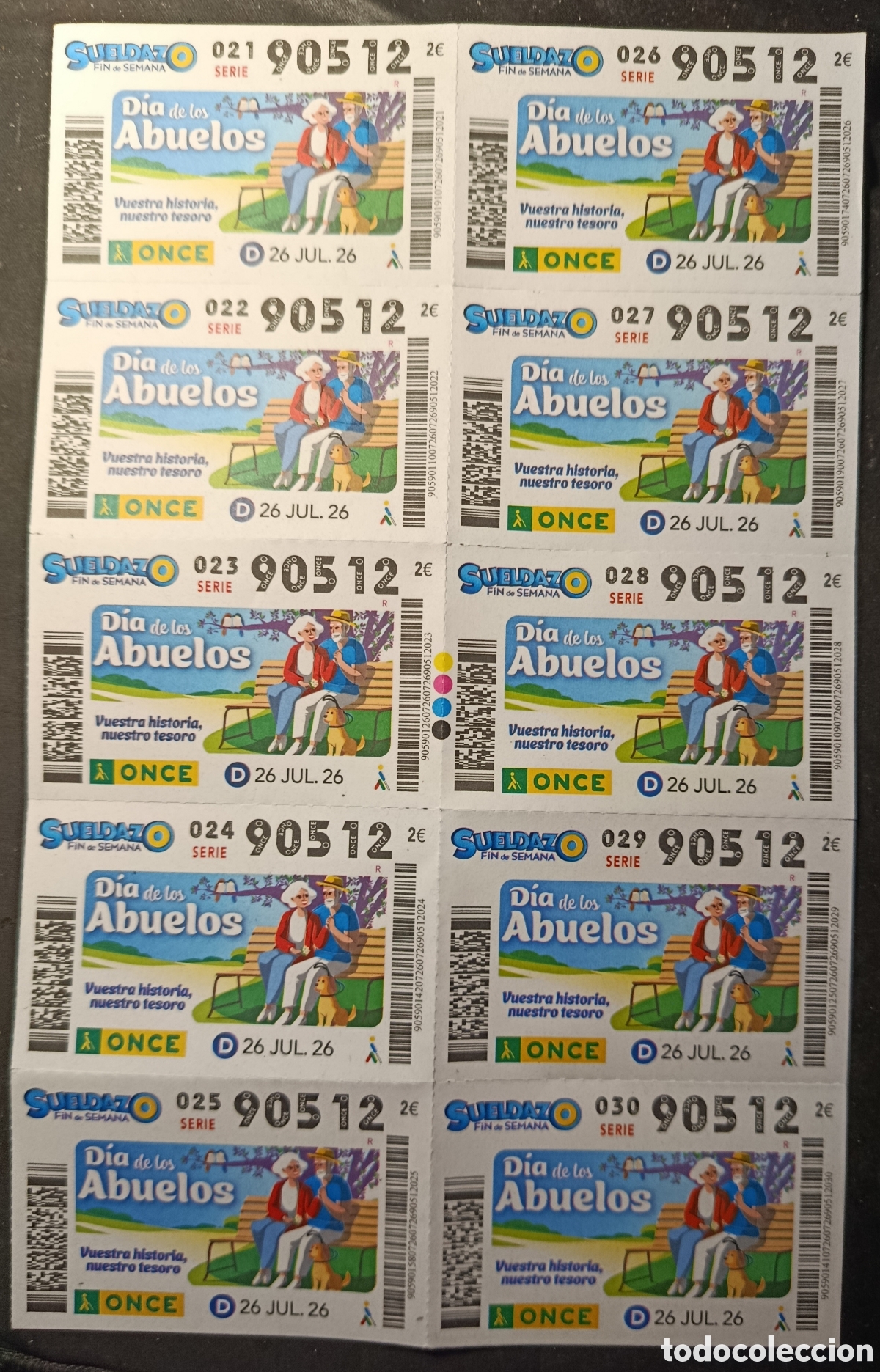 Cupones ONCE: N&deg; 90512 (26/JULIO/2026)-HOJA COMPLETA