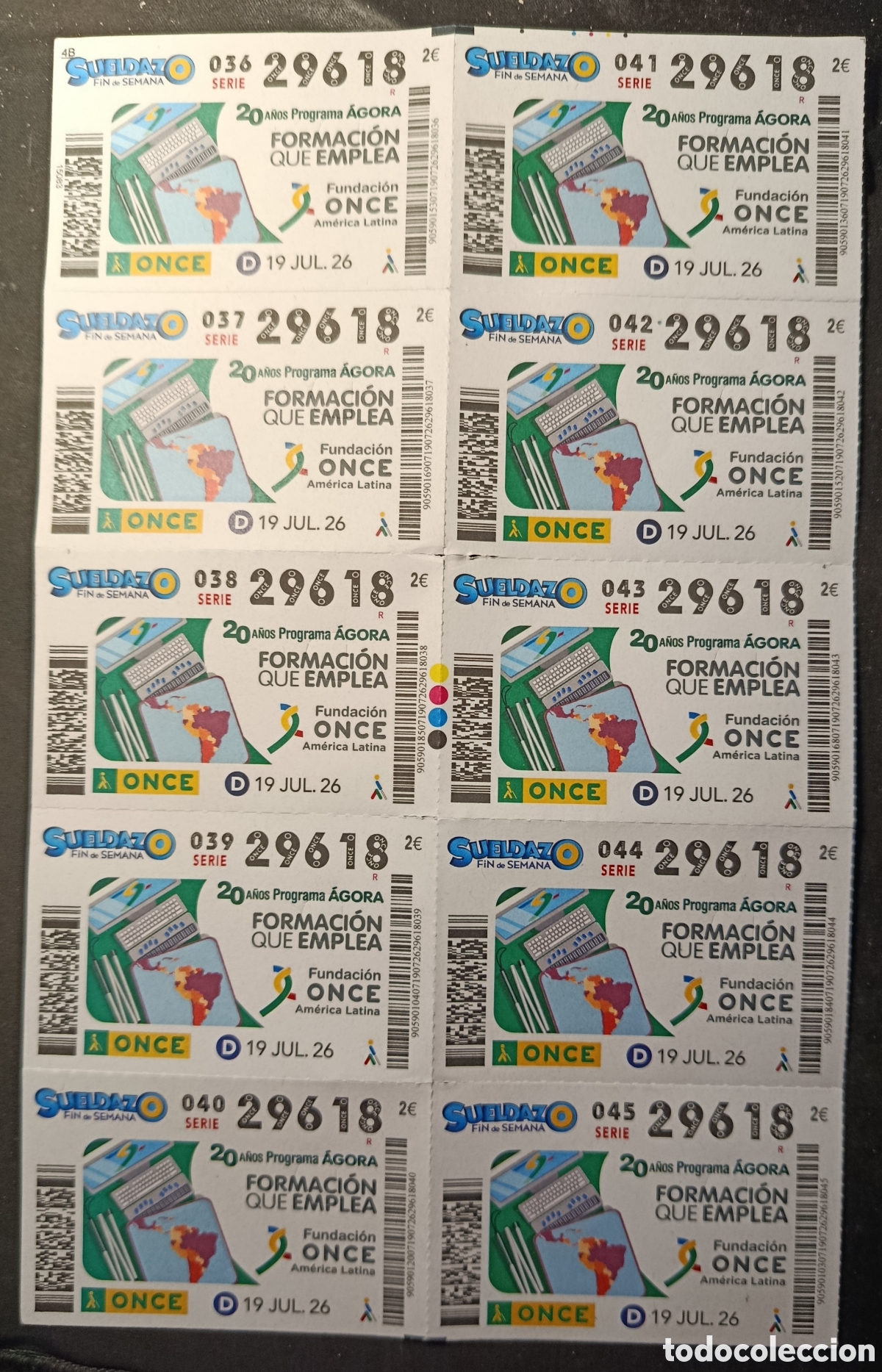Cupones ONCE: N&deg; 29618 (19/JULIO/2026)-HOJA COMPLETA