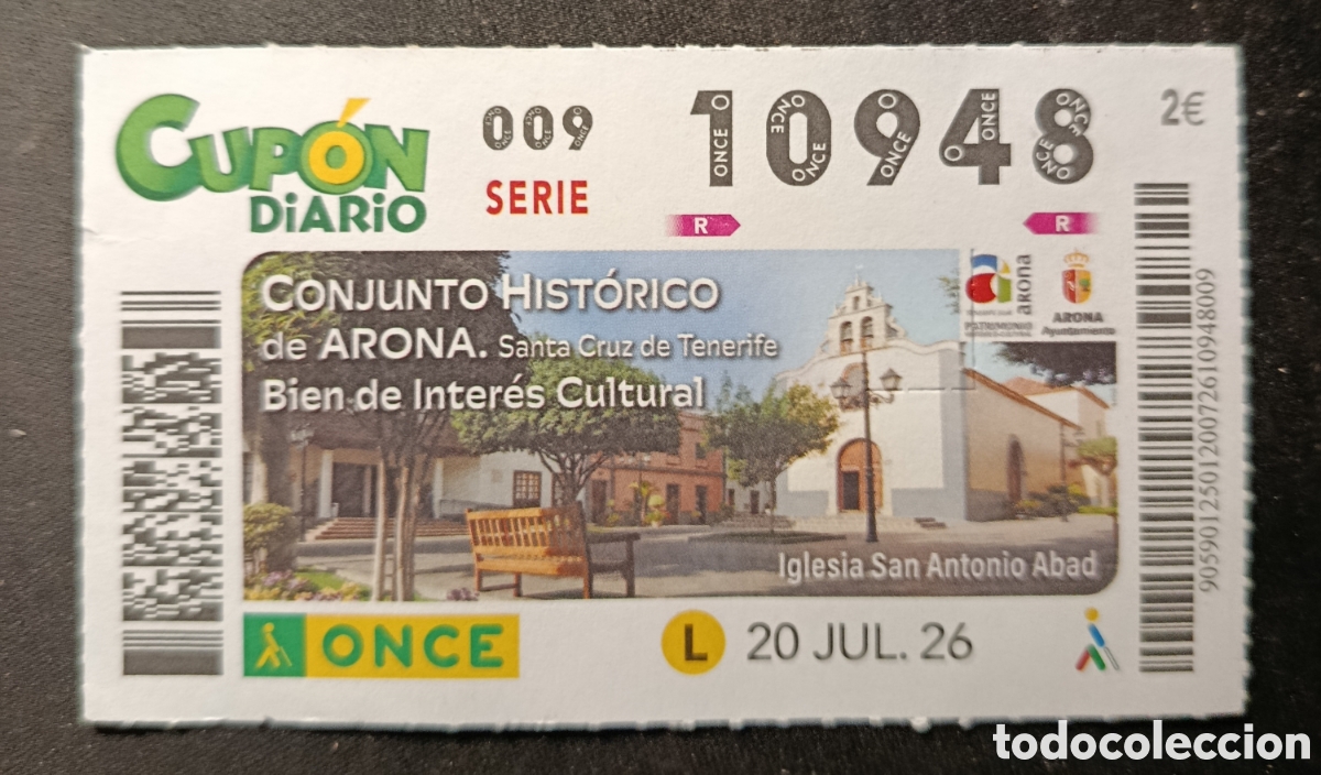 Cupones ONCE: N&deg; 10948 (20/JULIO/2026)-CANARIAS