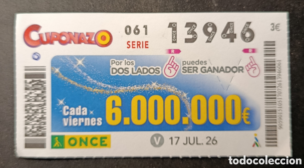Cupones ONCE: N&deg; 13946 (17/JULIO/2026)
