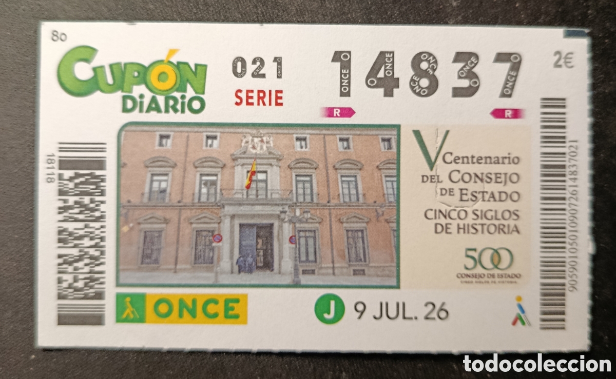 Cupones ONCE: N&deg; 14837 (9/JULIO/2026)