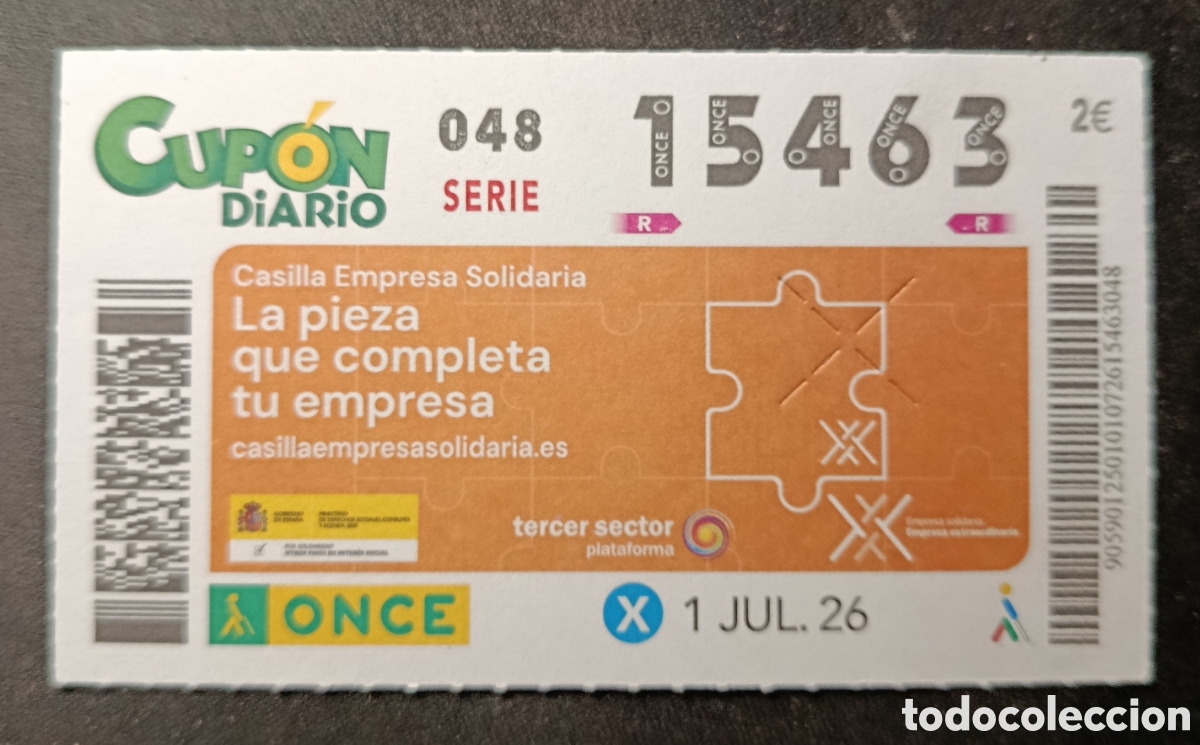 Cupones ONCE: N&deg; 15463 (1/JULIO/2026)