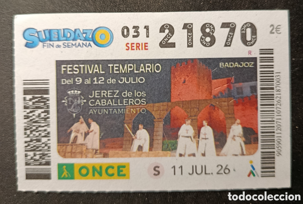 Cupones ONCE: N&deg; 21870 (11/JULIO/2026)-BADAJOZ