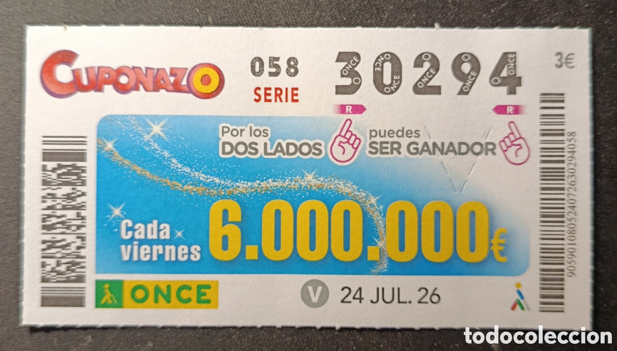 Cupones ONCE: N&deg; 30294 (24/JULIO/2026)