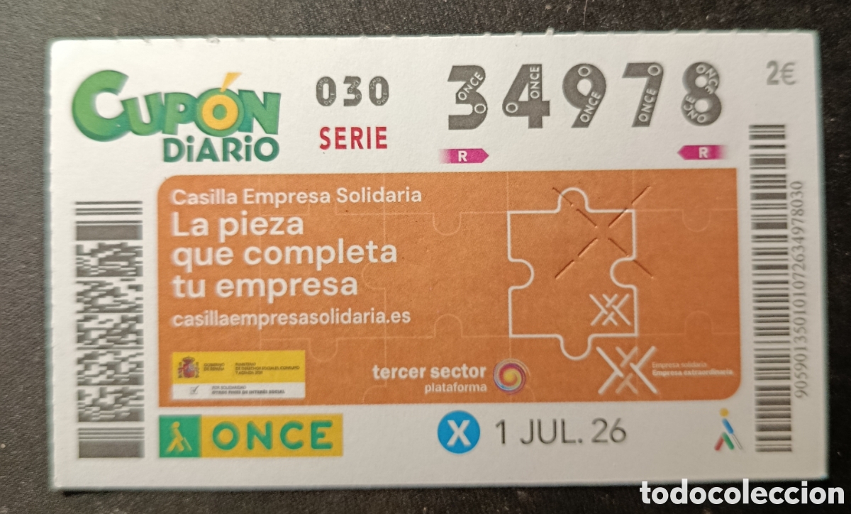 Cupones ONCE: N&deg; 34978 (1/JULIO/2026)