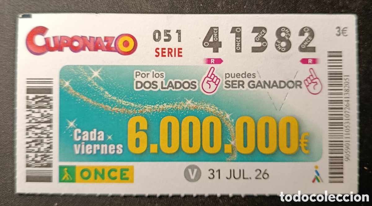 Cupones ONCE: N&deg; 41382 (31/JULIO/2026)