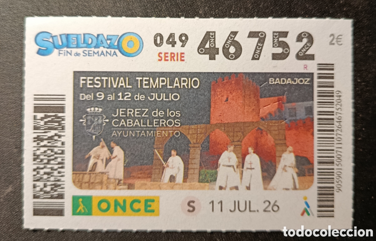Cupones ONCE: N&deg; 46752 (11/JULIO/2026)-BADAJOZ