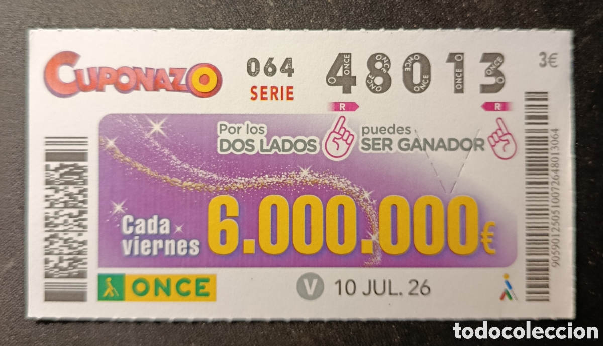 Cupones ONCE: N&deg; 48013 (10/JULIO/2026)