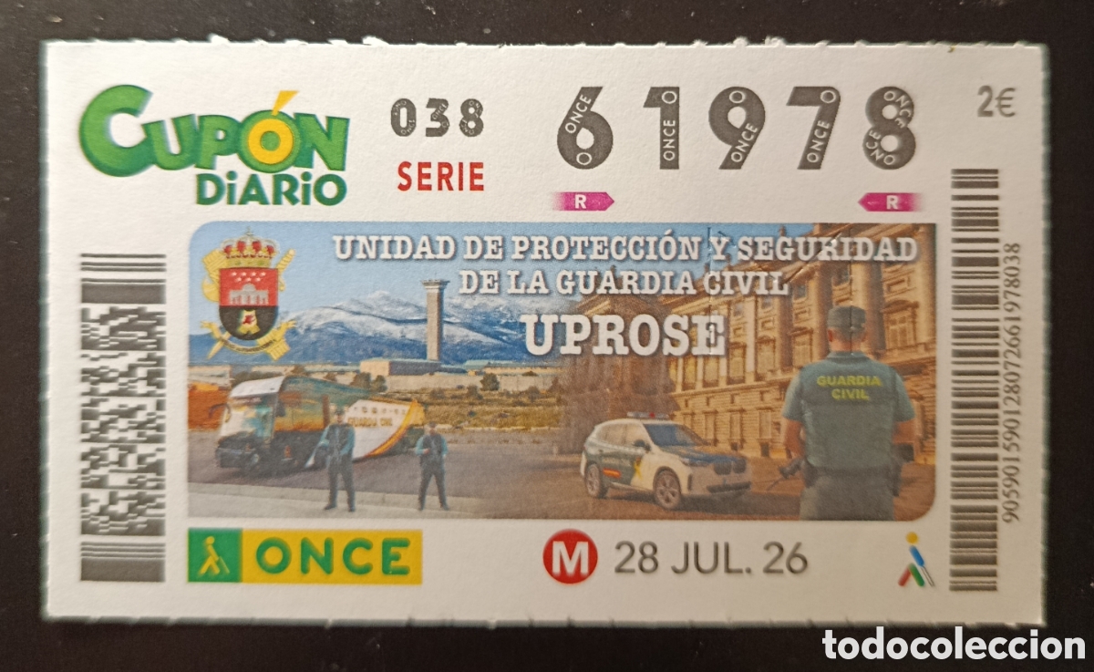 Cupones ONCE: N&deg; 61978 (28/JULIO/2026)-GUARDIA CIVIL