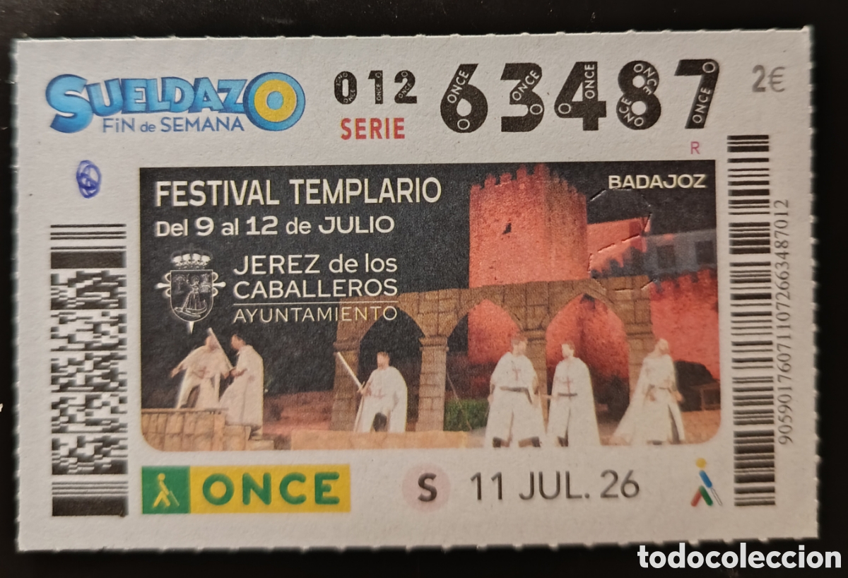 Cupones ONCE: N&deg; 63487 (11/JULIO/2026)-BADAJOZ