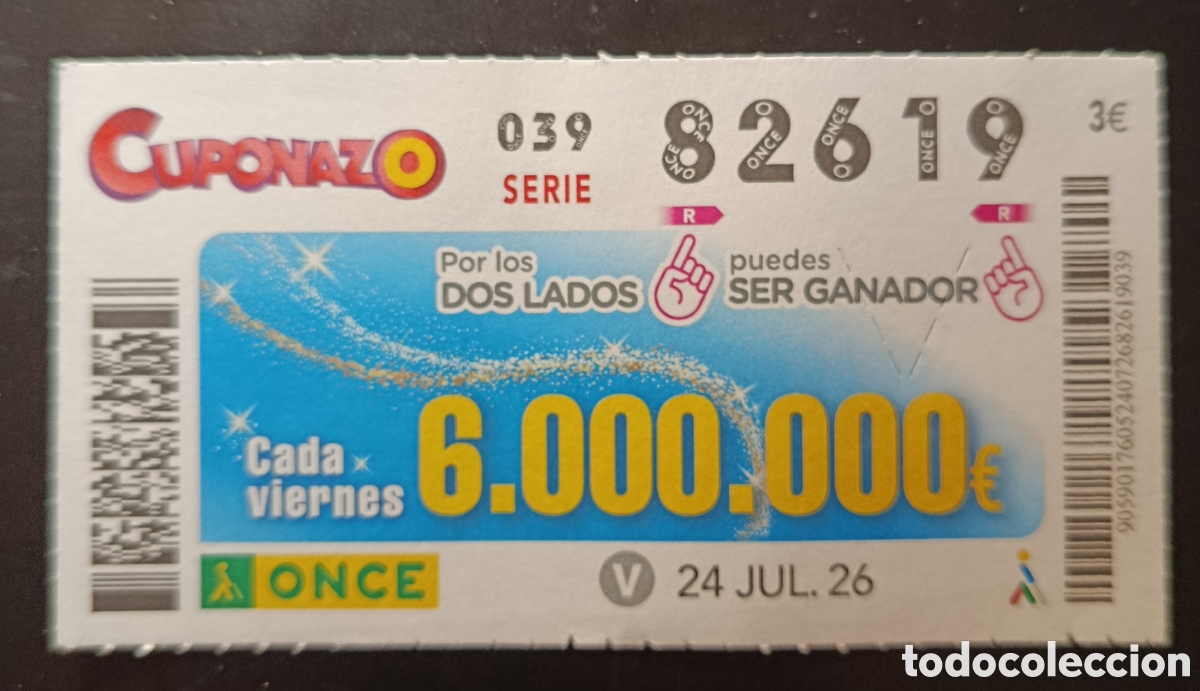 Cupones ONCE: N&deg; 82619 (24/JULIO/2026)