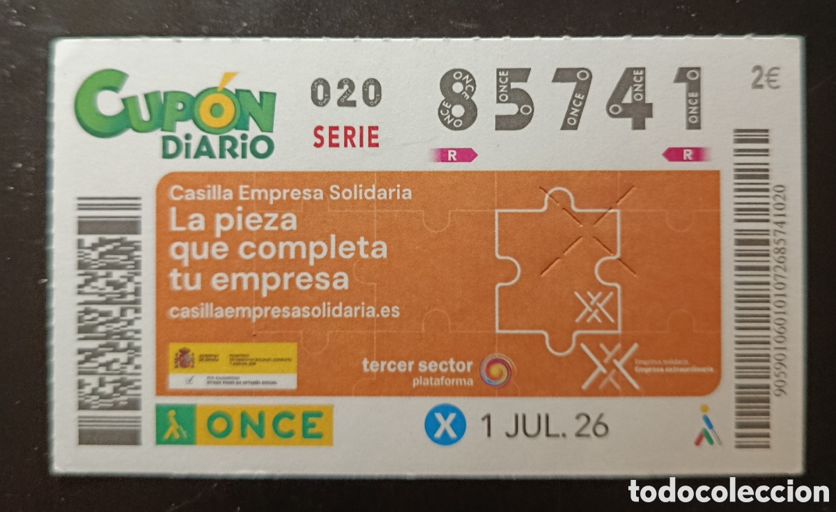 Cupones ONCE: N&deg; 85741 (1/JULIO/2026)