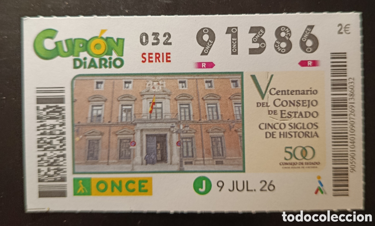 Cupones ONCE: N&deg; 91386 (9/JULIO/2026)
