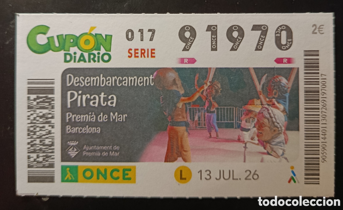 Cupones ONCE: N&deg; 91970 (13/JULIO/2026)-BARCELONA