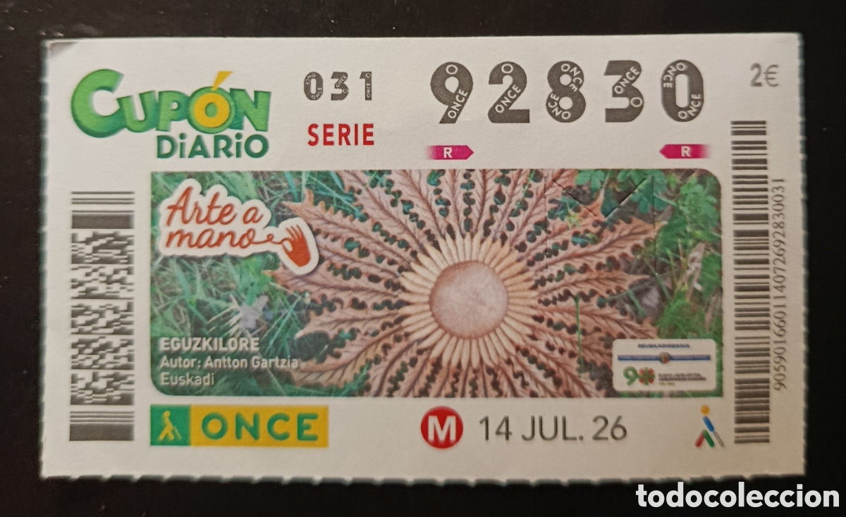 Cupones ONCE: N&deg; 92830 (14/JULIO/2026)-EUSKADI