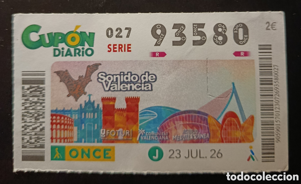 Cupones ONCE: N&deg; 93580 (23/JULIO/2026)-VALENCIA
