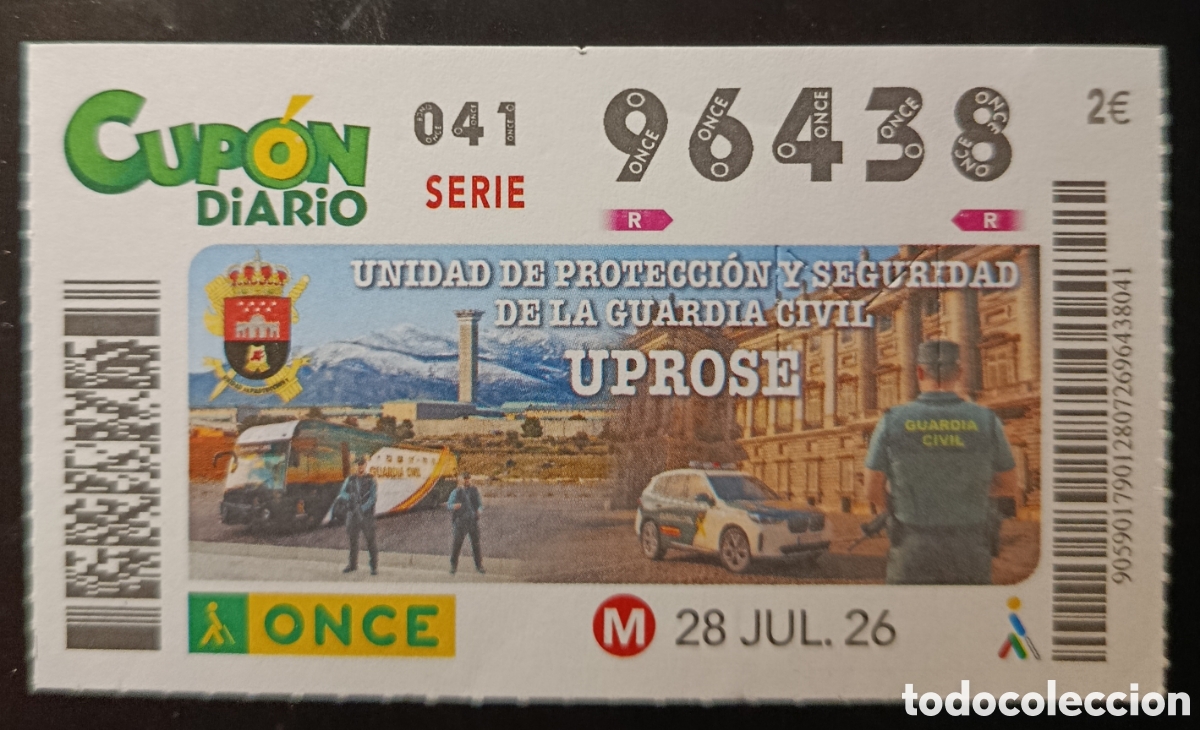 Cupones ONCE: N&deg; 96438 (28/JULIO/2026)-GUARDIA CIVIL