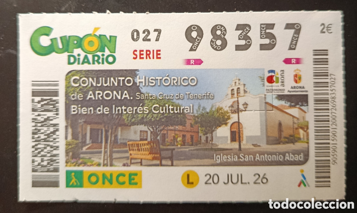 Cupones ONCE: N&deg; 98357 (20/JULIO/2026)-CANARIAS