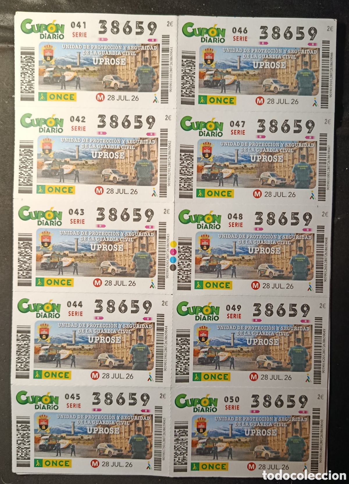 Cupones ONCE: N&deg; 38659 (28/JULIO/2026)-GUARDIA CIVIL/HOJA COMPLETA
