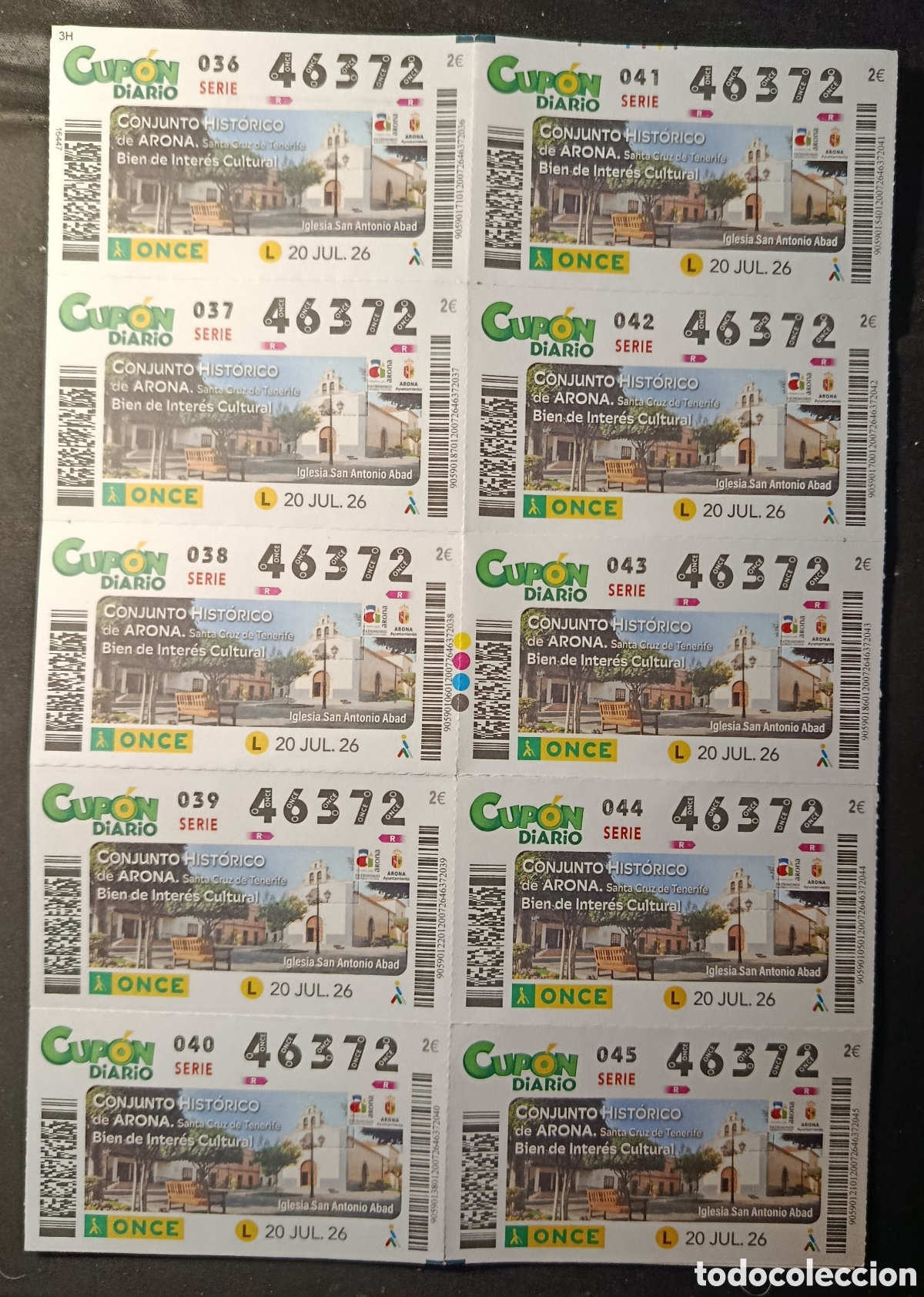 Cupones ONCE: N&deg; 46372 (20/JULIO/2026)-CANARIAS/HOJA COMPLETA