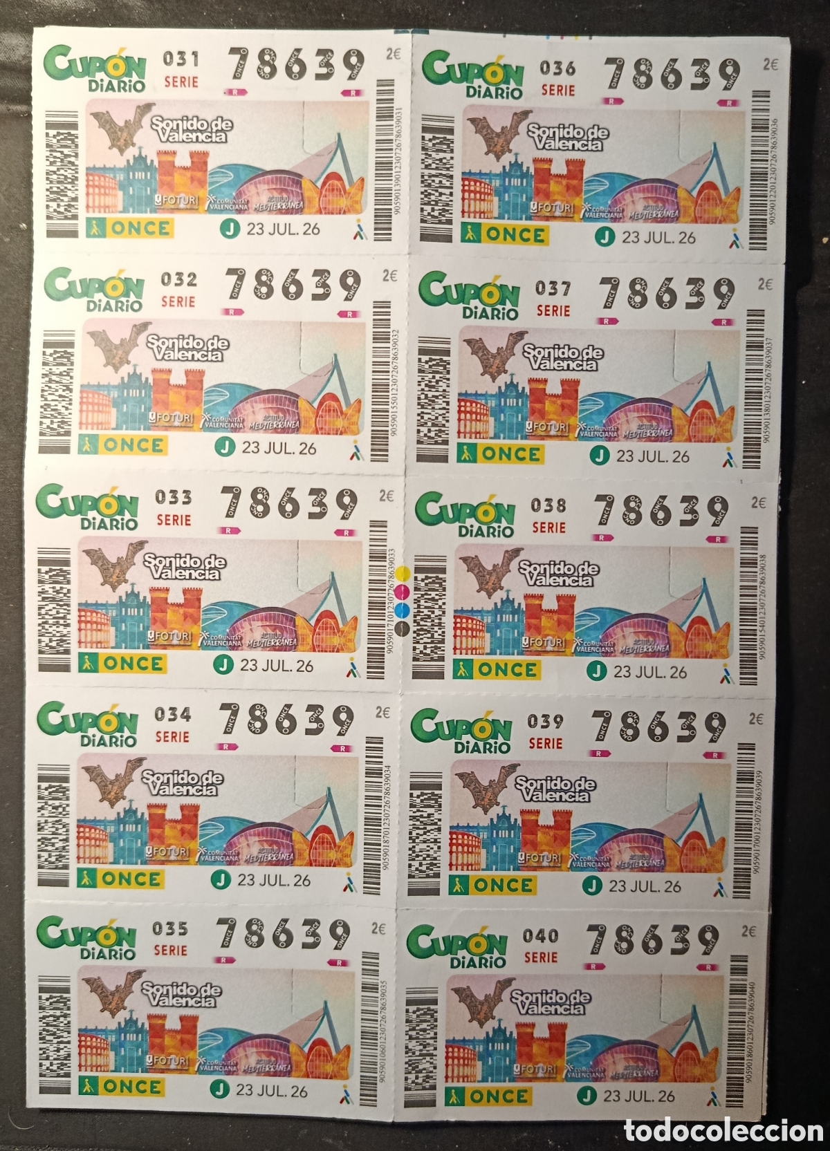 Cupones ONCE: N&deg; 78639 (23/JULIO/2026)-VALENCIA/HOJA COMPLETA