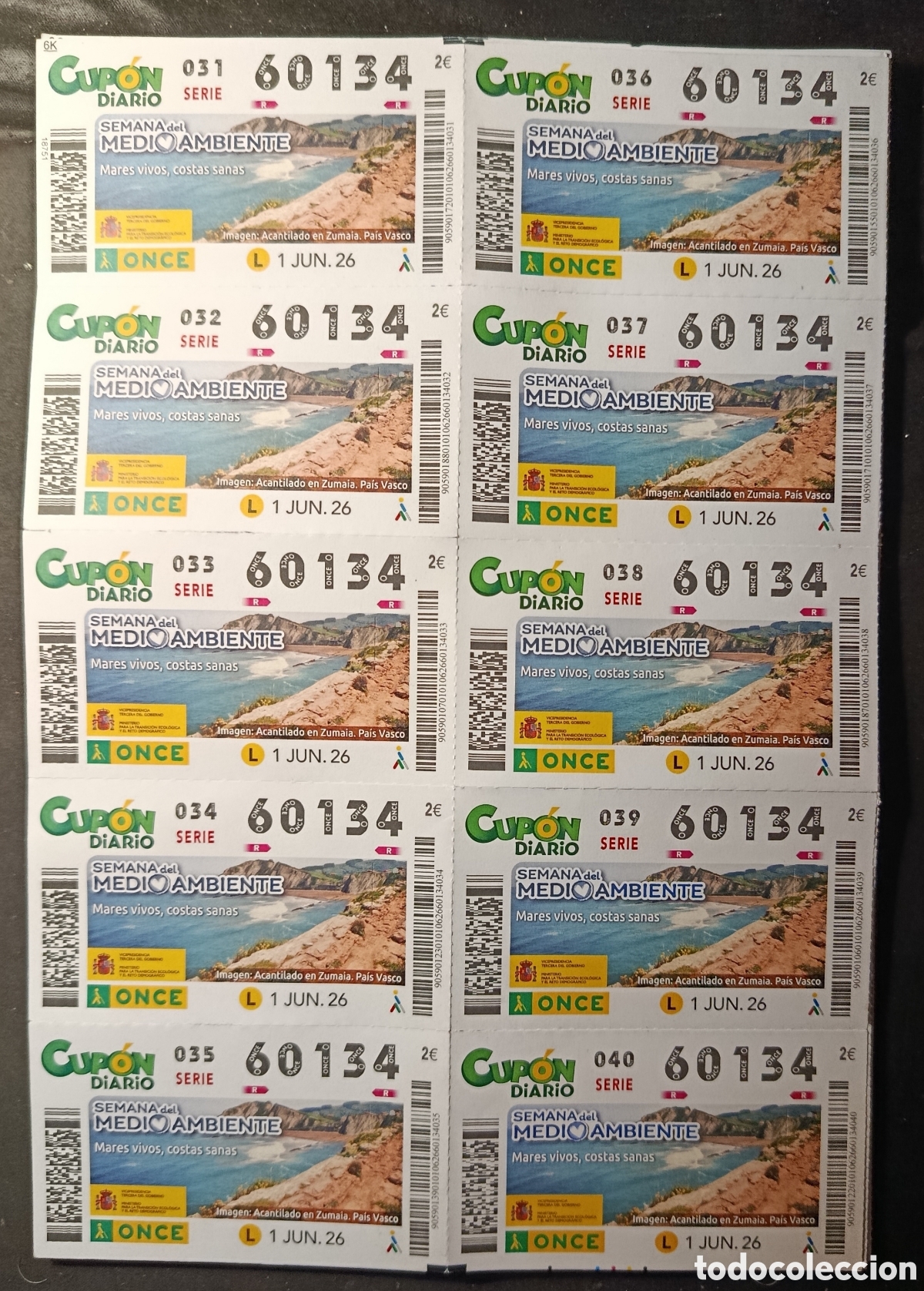 Cupones ONCE: N&deg; 60134 (1/JUNIO/2026)-EUSKADI/HOJA COMPLETA