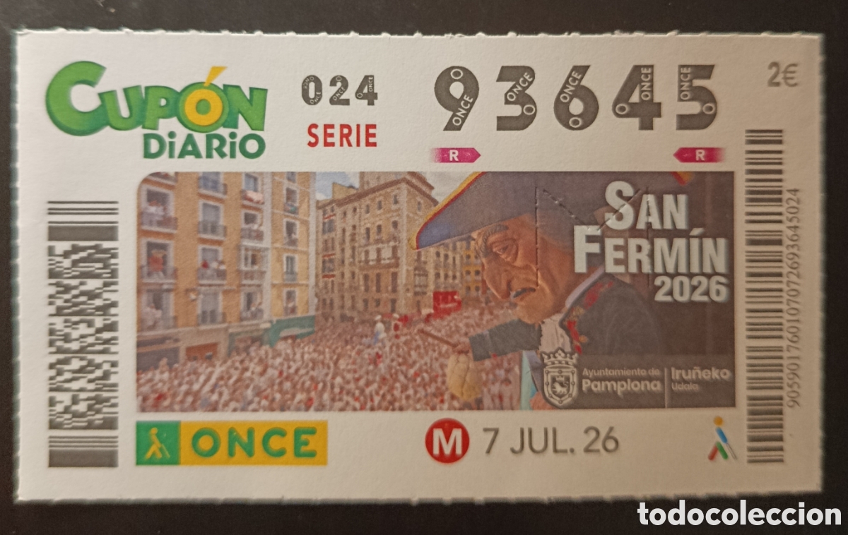 Cupones ONCE: N&deg; 93645 (7/JULIO/2026)-NAVARRA