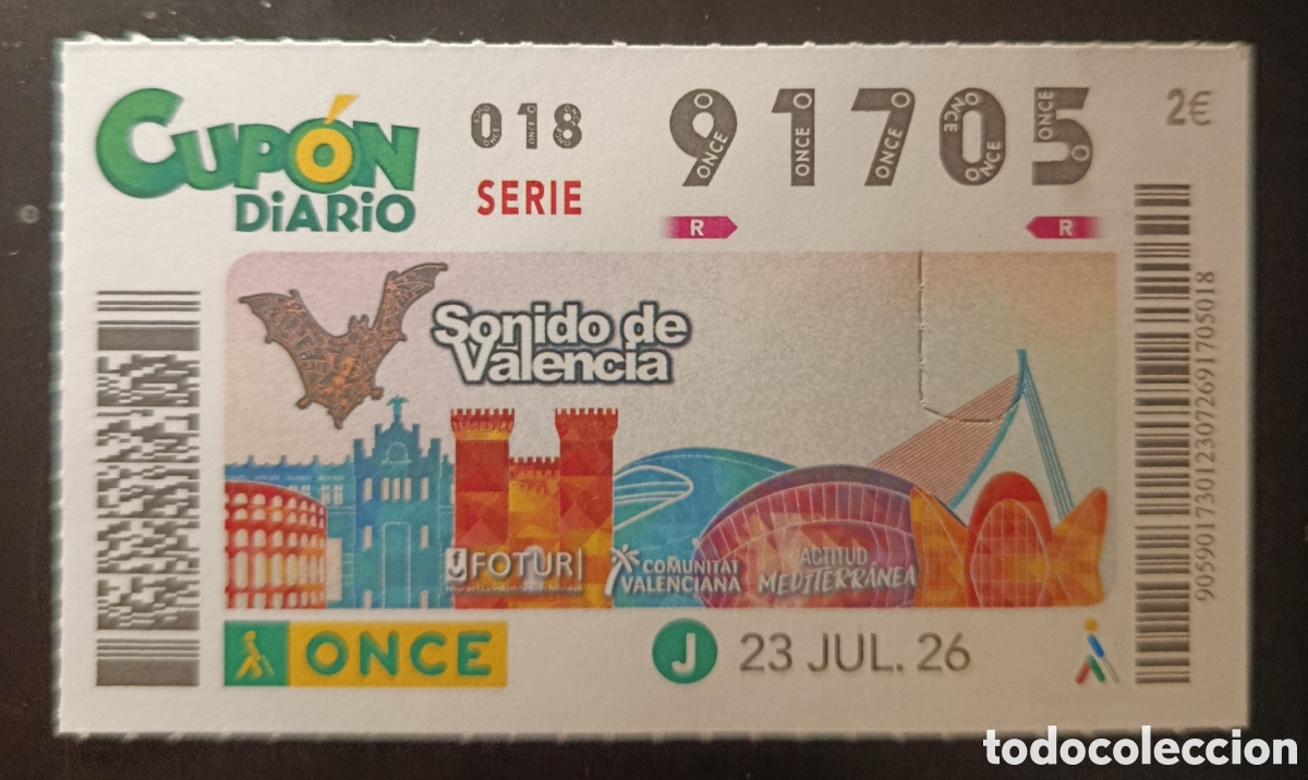 Cupones ONCE: N&deg; 91705 (23/JULIO/2026)-VALENCIA