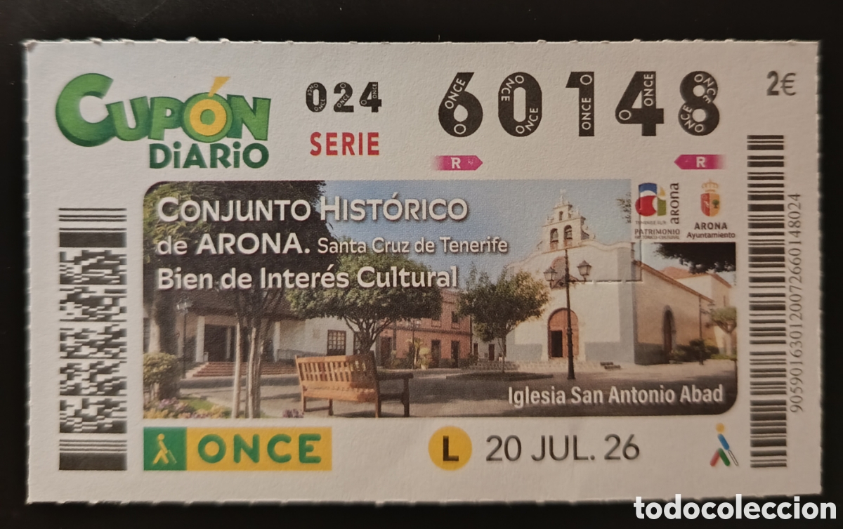 Cupones ONCE: N&deg; 60148 (20/JULIO/2026)-CANARIAS
