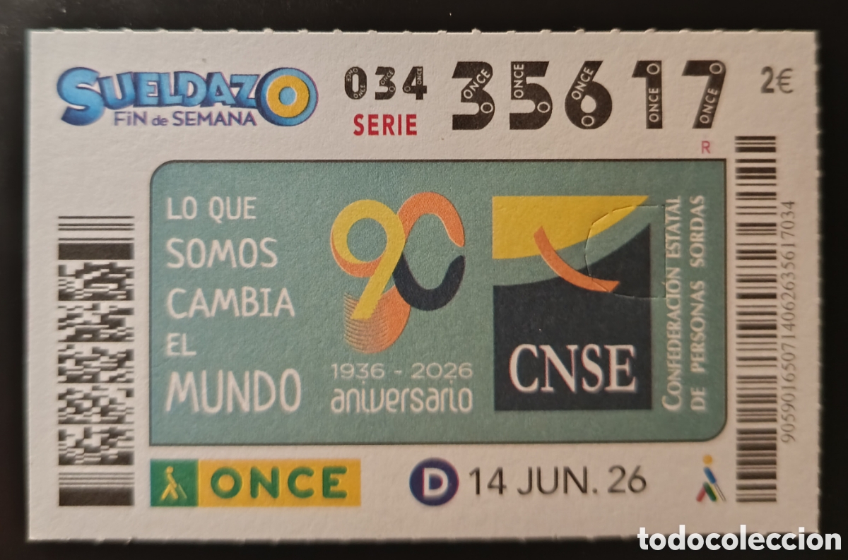 Cupones ONCE: N&deg; 35617 (14/JUNIO/2026)