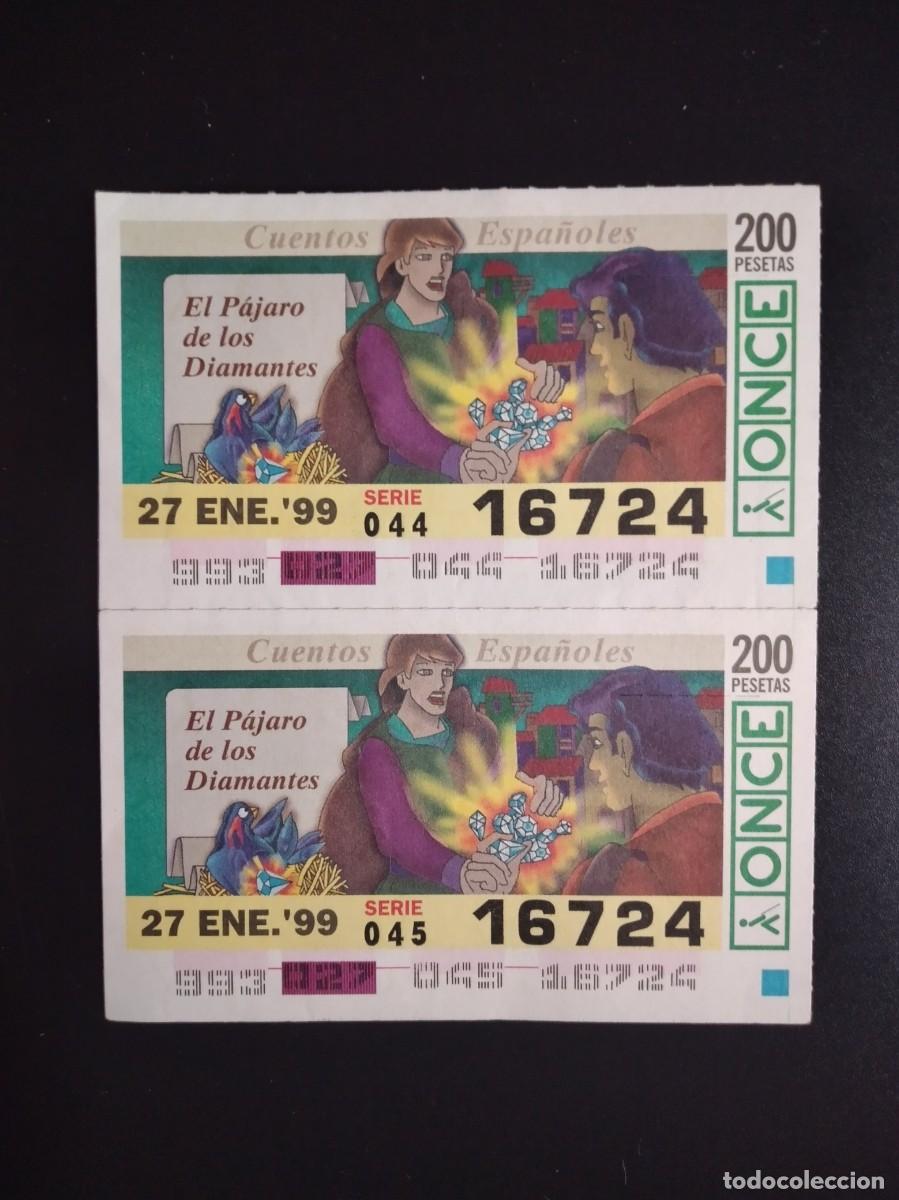 Cupones ONCE: 2 CUP&Oacute;N ONCE CUENTOS ESPA&Ntilde;OLES EL P&Aacute;JARO DE LOS DIAMANTES 27 ENERO 99 1999 16724