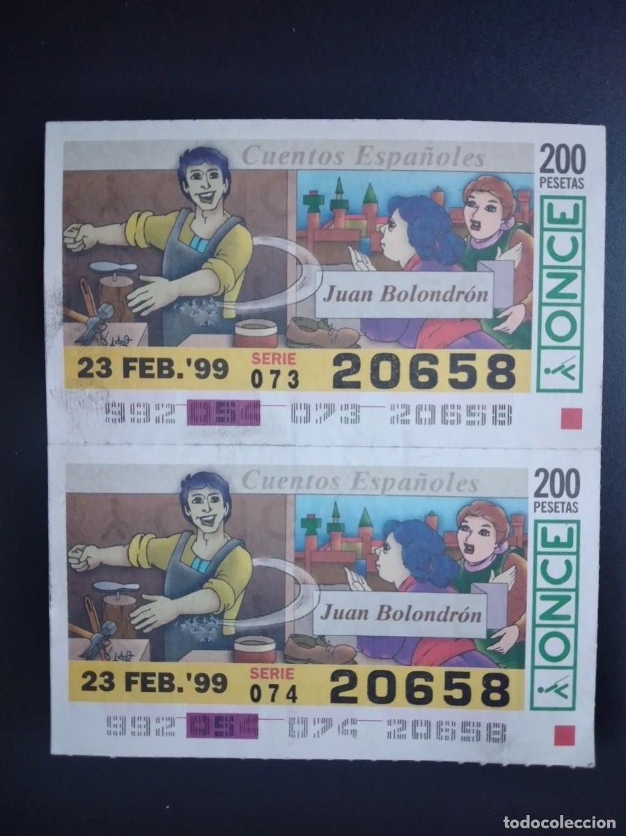 Cupones ONCE: 2 CUP&Oacute;N ONCE CUENTOS ESPA&Ntilde;OLES JUAN BOLONDR&Oacute;N 23 FEBRERO 99 1999 20658