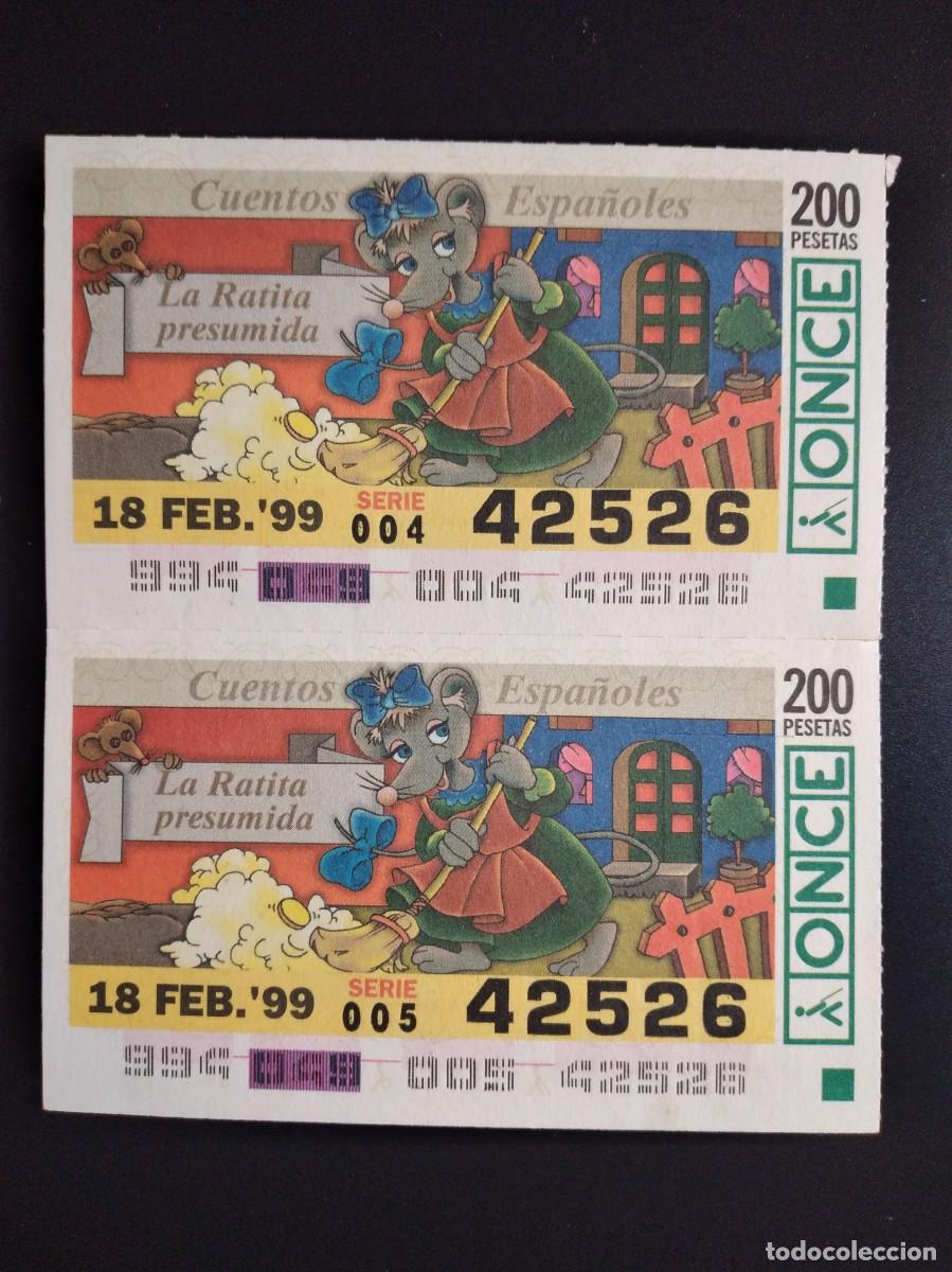 Cupones ONCE: 2 CUP&Oacute;N ONCE CUENTOS ESPA&Ntilde;OLES LA RATITA PRESUMIDA 18 FEBRERO 99 1999 42526