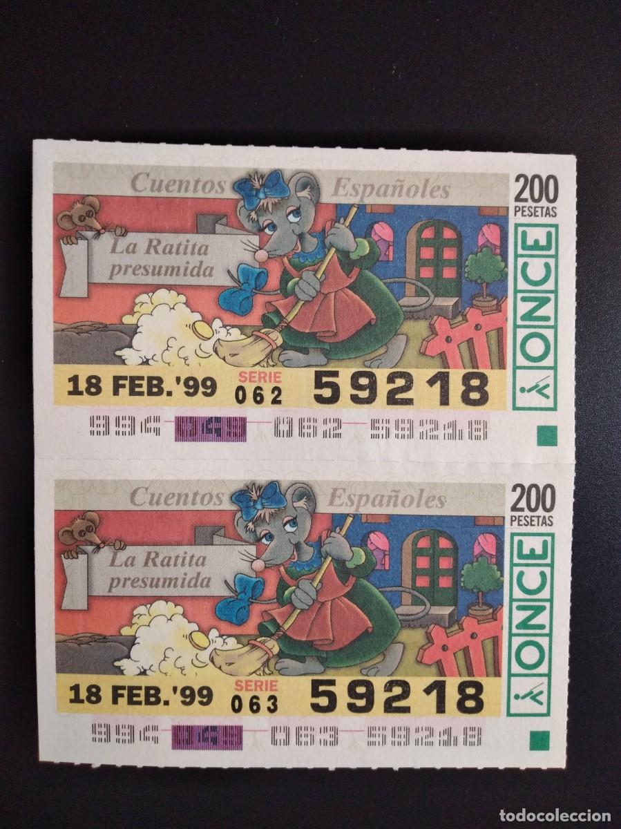 Cupones ONCE: 2 CUP&Oacute;N ONCE CUENTOS ESPA&Ntilde;OLES LA RATITA PRESUMIDA 18 FEBRERO 99 1999 59218