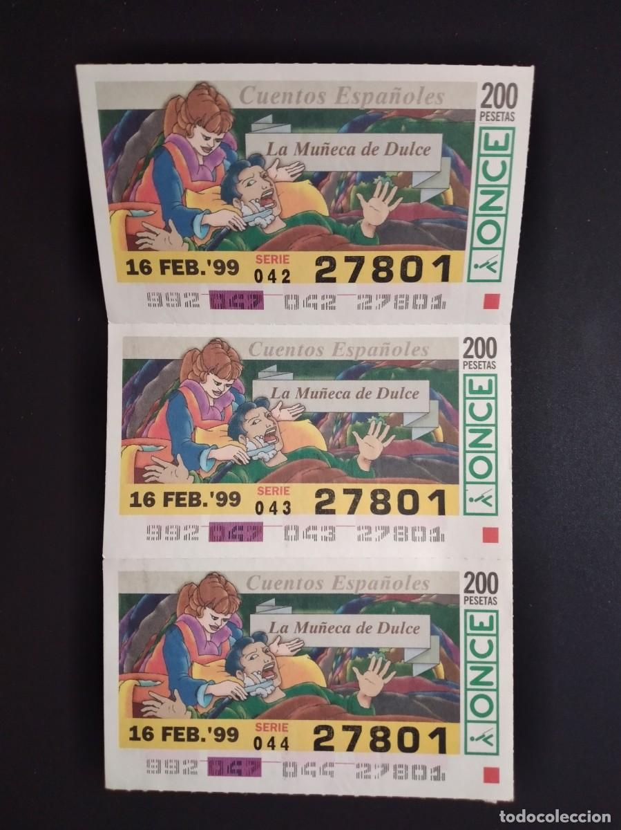 Cupones ONCE: 3 CUP&Oacute;N ONCE CUENTOS ESPA&Ntilde;OLES LA MU&Ntilde;ECA DE DULCE 16 FEBRERO 99 1999 27801